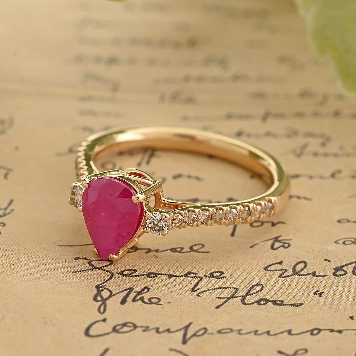 Certified & Appraised Luxoro 14K Yellow Gold AAA Mozambique Ruby, Diamond (G-H, I2) (0.23 cts) Ring (Size 11.0) 1.75 ctw image number 1