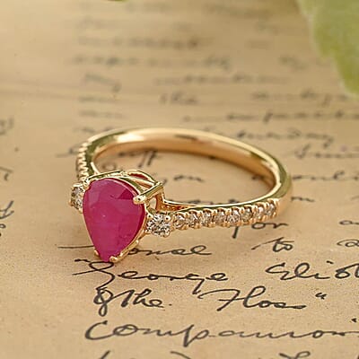 Certified & Appraised Luxoro 14K Yellow Gold AAA Mozambique Ruby, Diamond (G-H, I2) (0.23 cts) Ring (Size 11.0) 1.75 ctw