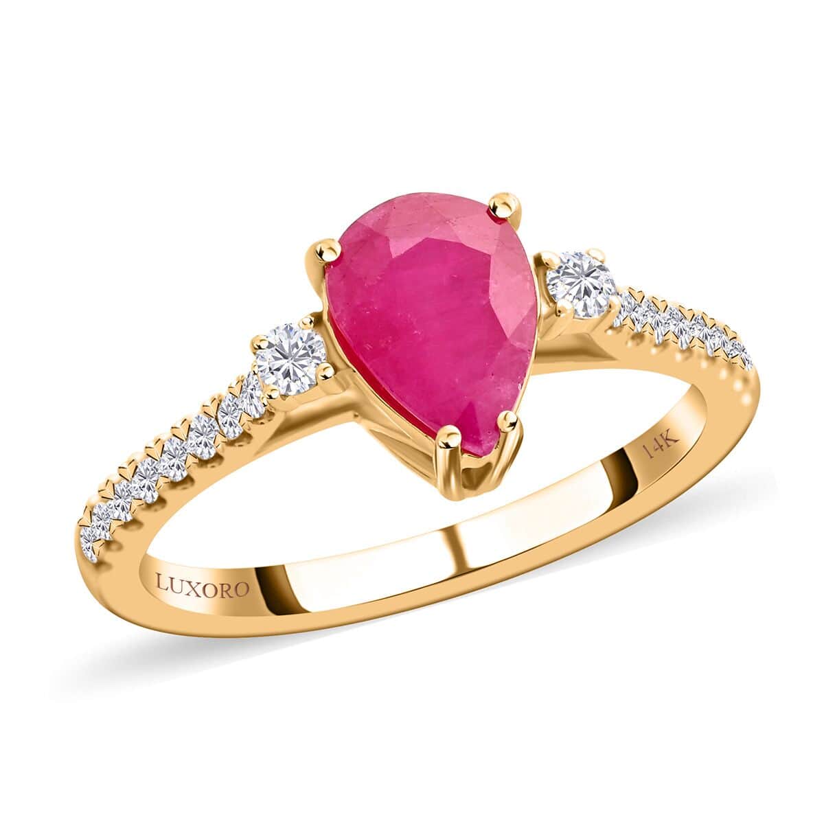 Certified & Appraised Luxoro 14K Yellow Gold AAA Montepuez Ruby and G-H I2 Diamond Ring (Size 6.0) 1.75 ctw image number 0