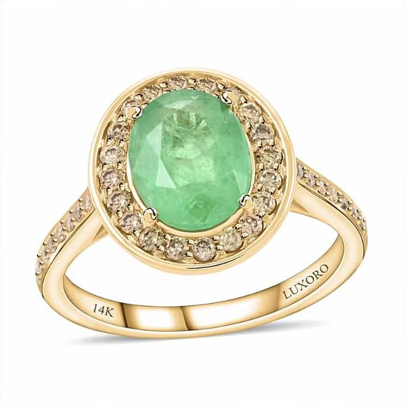 Luxoro 14K Yellow Gold AAA Kagem Zambian Emerald and G-H I2 Diamond Ring (Size 10.0) 4.10 Grams 2.25 ctw