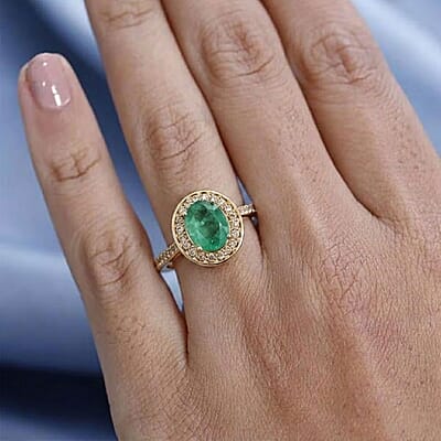 Luxoro 14K Yellow Gold AAA Kagem Zambian Emerald and G-H I2 Diamond Ring (Size 10.0) 4.10 Grams 2.25 ctw