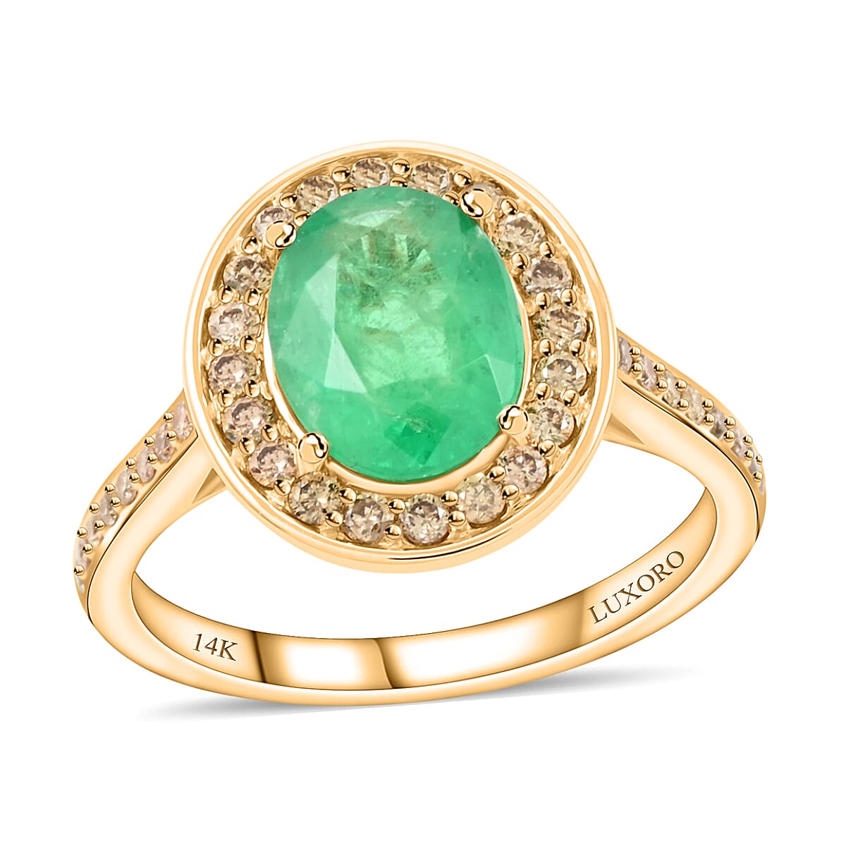 Luxoro 14K Yellow Gold AAA Kagem Zambian Emerald, Diamond (G-H, I2) (0.40 cts) Ring (Size 10.5) (4.10 g) 2.25 ctw image number 0