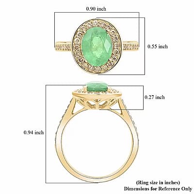 Luxoro 14K Yellow Gold AAA Kagem Zambian Emerald, Diamond (G-H, I2) (0.40 cts) Ring (Size 11.0) (4.10 g) 2.25 ctw