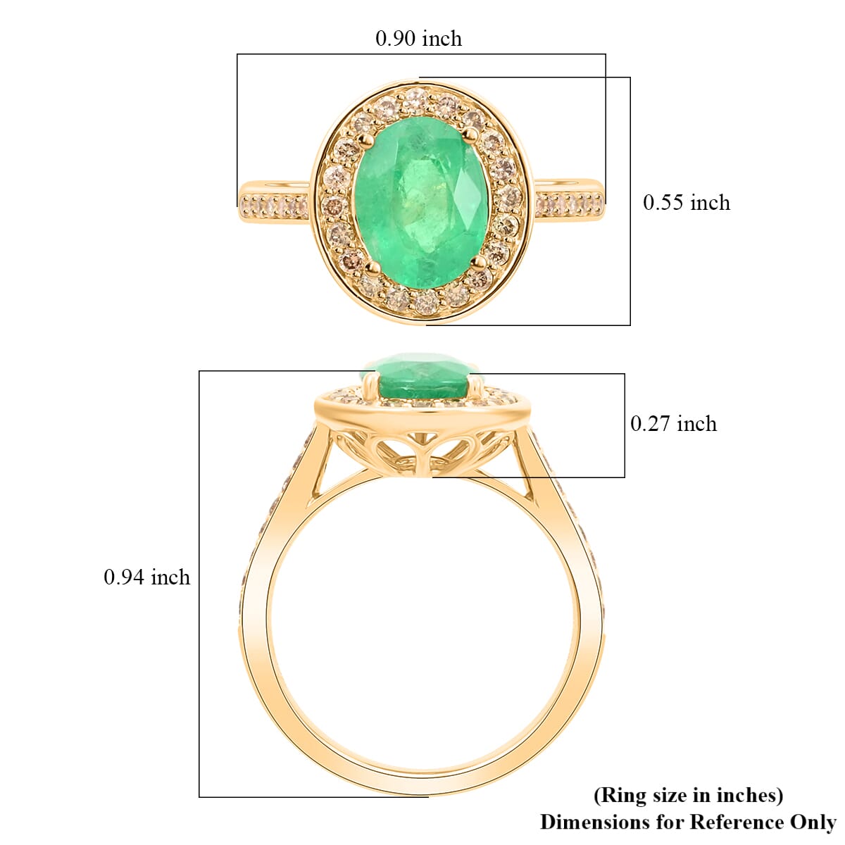 Certified & Appraised Luxoro 14K Yellow Gold AAA Kagem Zambian Emerald and G-H I2 Diamond Ring (Size 7.0) 4.10 Grams 2.25 ctw image number 5