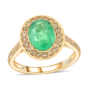 Certified & Appraised Luxoro 14K Yellow Gold AAA Kagem Zambian Emerald and G-H I2 Diamond Ring (Size 9.0) 4.10 Grams 2.25 ctw