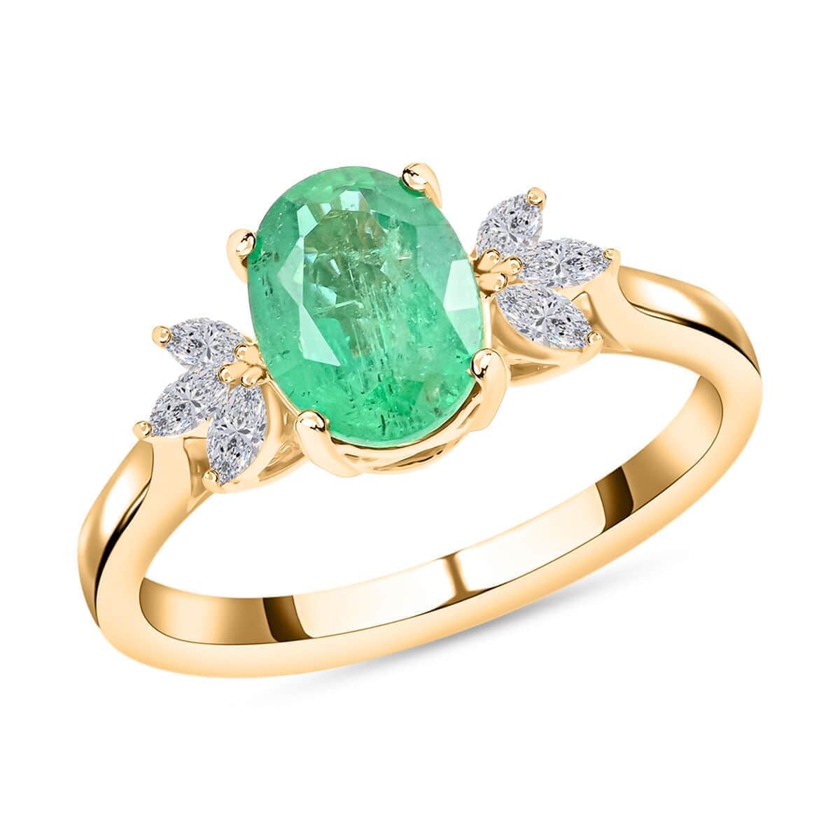 Certified & Appraised Iliana 18K Yellow Gold AAA Kagem Zambian Emerald and G-H SI Diamond Ring (Size 10.0) 1.35 ctw image number 0