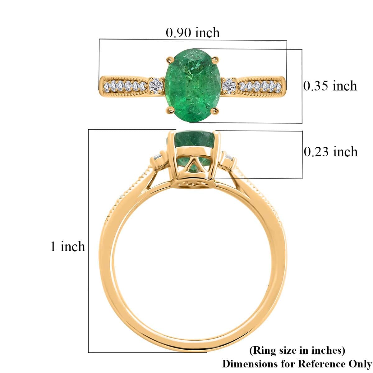 Doorbuster Certified & Appraised Luxoro 14K Yellow Gold AAA Kagem Zambian Emerald and G-H I2 Diamond Ring (Size 10.0) 1.30 ctw image number 5