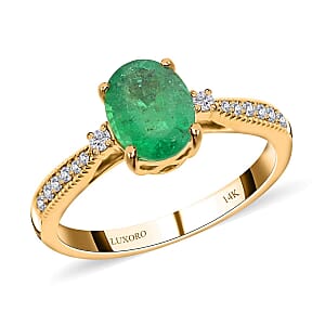 Certified & Appraised Luxoro AAA Gemfield Emerald and G-H I2 Diamond 1.30 ctw Ring in 14K Yellow Gold (Size 11.0)