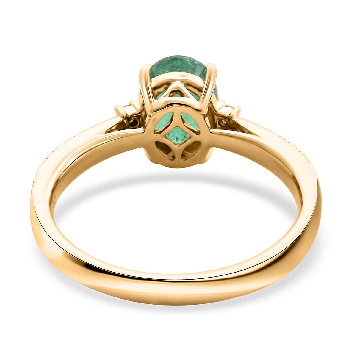 Certified & Appraised Luxoro AAA Gemfield Emerald and G-H I2 Diamond 1.30 ctw Ring in 14K Yellow Gold (Size 11.0) image number 4