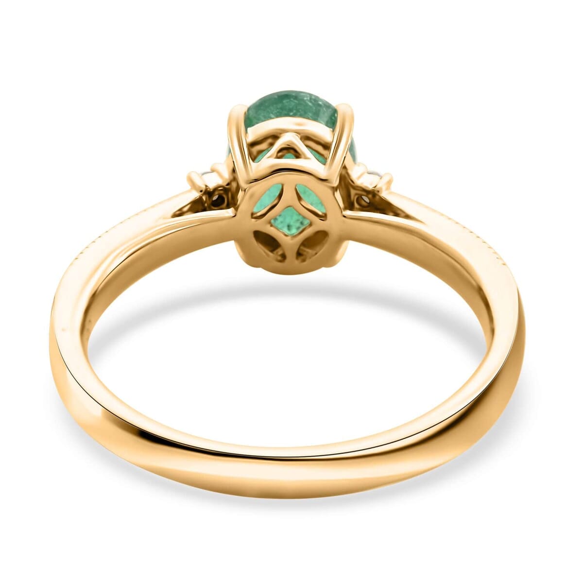 Certified & Appraised Luxoro AAA Gemfield Emerald and G-H I2 Diamond 1.30 ctw Ring in 14K Yellow Gold (Size 7.5) image number 4