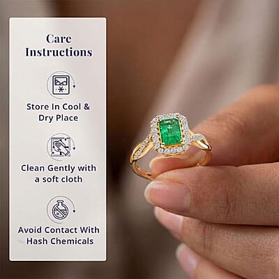 Certified & Appraised Luxoro AAA Gemfield Emerald and G-H I2 Diamond 1.30 ctw Ring in 14K Yellow Gold (Size 10.0)