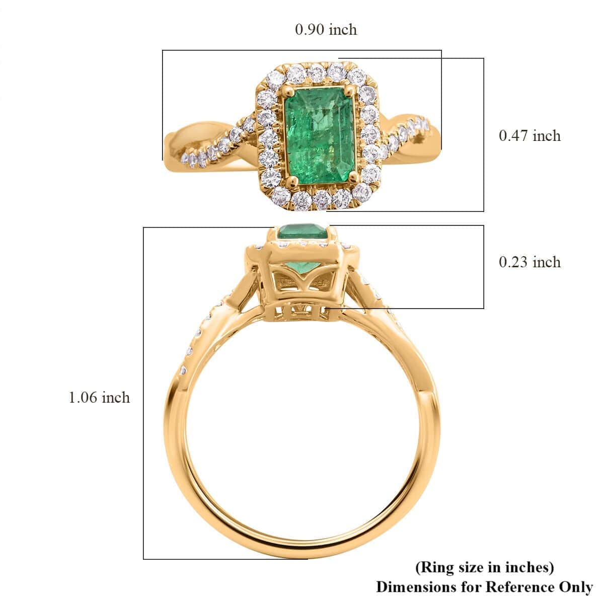 Certified & Appraised Luxoro 14K Yellow Gold AAA Kagem Zambian Emerald and G-H I2 Diamond Ring (Size 10.0) 1.30 ctw image number 5