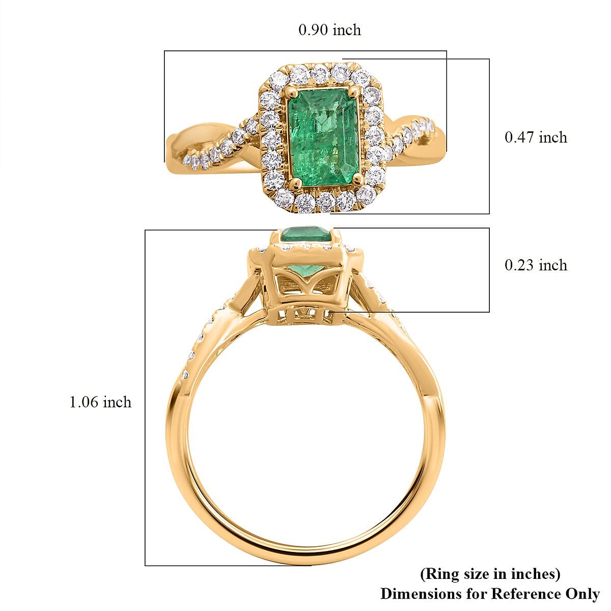Certified & Appraised Luxoro 14K Yellow Gold AAA Gemfield Emerald and G-H I2 Diamond Ring (Size 6.0) 1.30 ctw image number 5