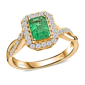 Certified & Appraised Luxoro AAA Gemfield Emerald and G-H I2 Diamond 1.30 ctw Ring in 14K Yellow Gold (Size 7.0)