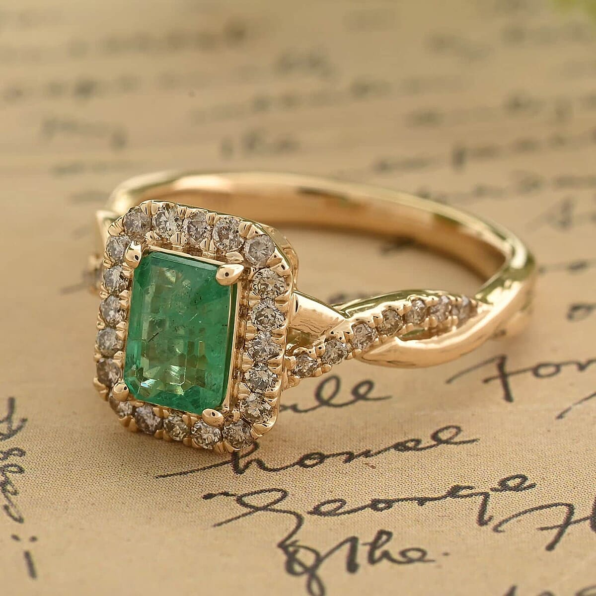 Luxoro 14K Yellow Gold AAA Kagem Zambian Emerald, Diamond (G-H, I2) (0.36 cts) Ring (Size 8.5) 1.30 ctw image number 1