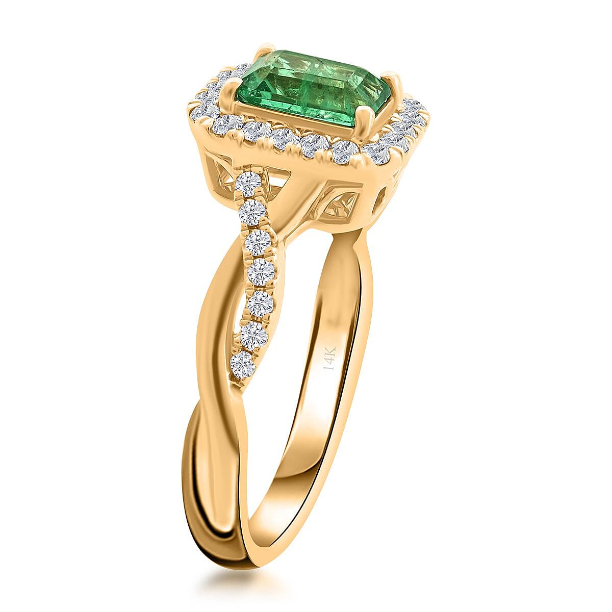 Certified & Appraised Luxoro AAA Gemfield Emerald and G-H I2 Diamond 1.30 ctw Ring in 14K Yellow Gold (Size 9.0) image number 3