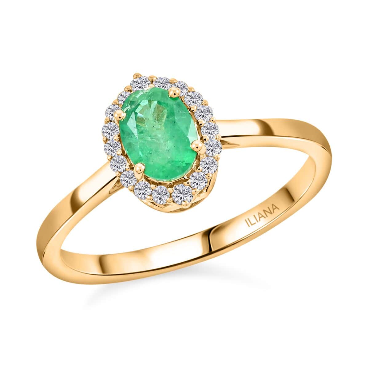 Certified & Appraised Iliana 18K Yellow Gold AAA Kagem Zambian Emerald and G-H SI Diamond Halo Ring (Size 10.0) 1.00 ctw image number 0