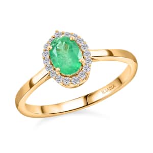 Certified & Appraised Iliana 18K Yellow Gold AAA Kagem Zambian Emerald and G-H SI Diamond Halo Ring (Size 10.0) 1.00 ctw