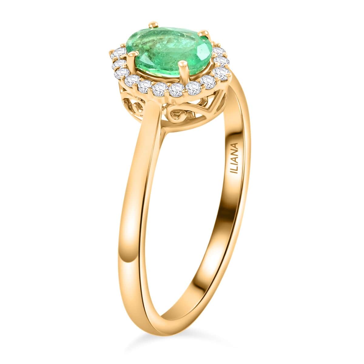 Certified & Appraised Iliana AAA Kagem Zambian Emerald and G-H SI Diamond 1.00 ctw Halo Ring in 18K Yellow Gold (Size 10.0) image number 3