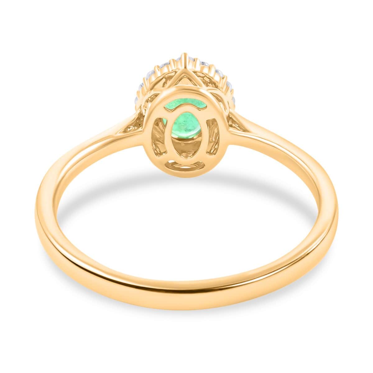 Certified & Appraised Iliana 18K Yellow Gold AAA Kagem Zambian Emerald and G-H SI Diamond Halo Ring (Size 10.0) 1.00 ctw image number 4