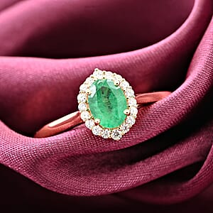 Certified & Appraised Iliana AAA Kagem Zambian Emerald and G-H SI Diamond 1.00 ctw Halo Ring in 18K Yellow Gold (Size 8.0)