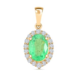 Certified & Appraised Iliana 18K Yellow Gold AAA Kagem Zambian Emerald and G-H SI Diamond Halo Pendant 1.00 ctw