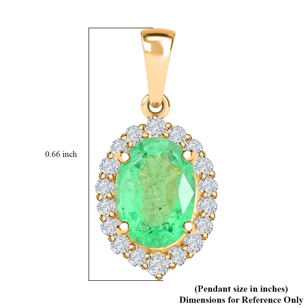 Certified & Appraised Iliana 18K Yellow Gold AAA Kagem Zambian Emerald and G-H SI Diamond Halo Pendant 1.00 ctw image number 5