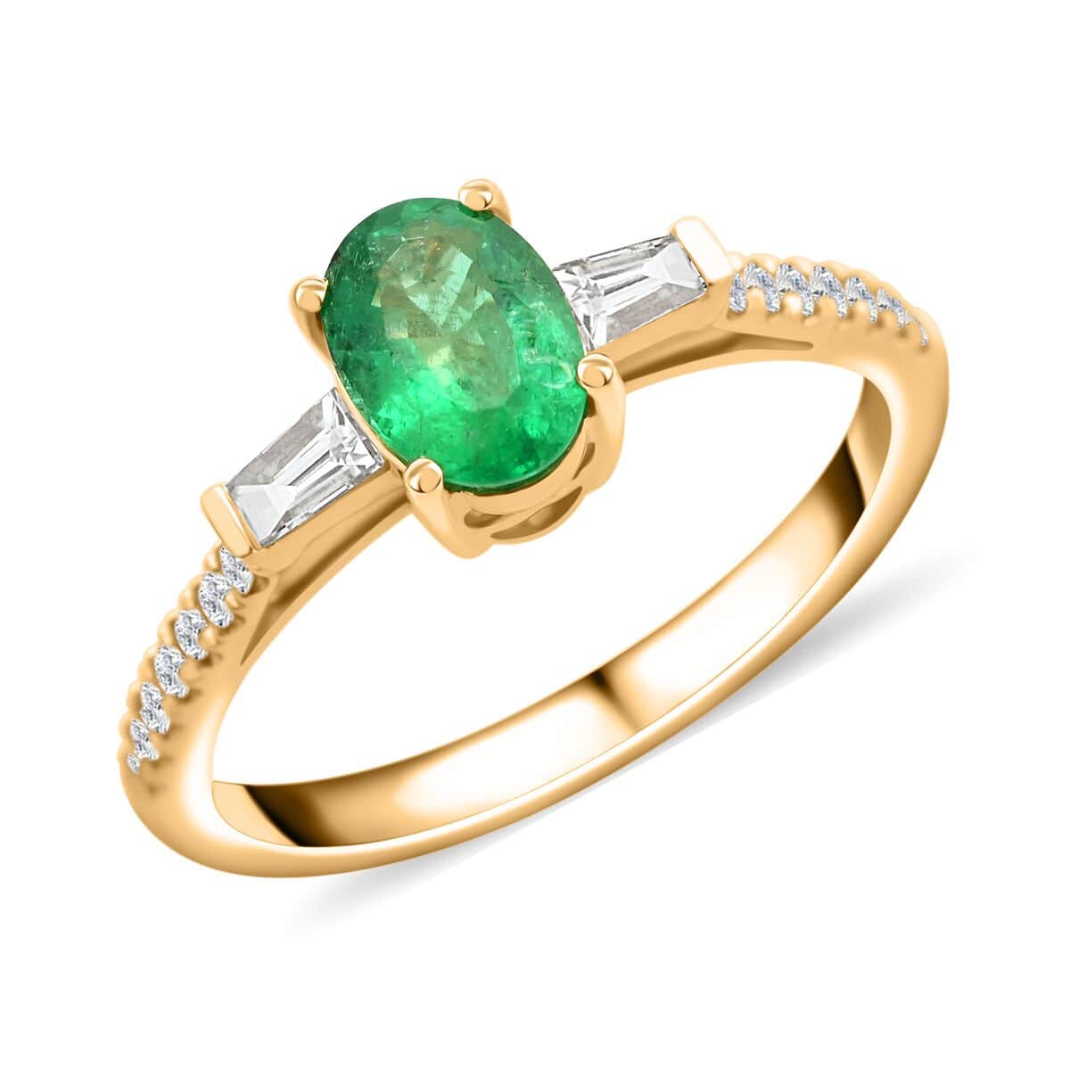 Certified & Appraised Iliana 18K Yellow Gold AAA Kagem Zambian Emerald and G-H SI Diamond Ring (Size 10.0) 1.10 ctw image number 0