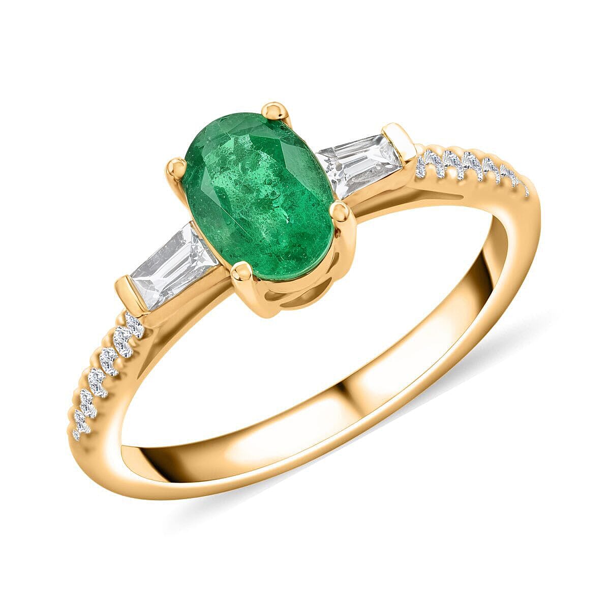 Nova Era Emerald By Tony Diniz Certified & Appraised Iliana 18K Yellow Gold AAA Kagem Zambian Emerald and G-H SI Diamond Ring (Size 6.0) 1.10 ctw image number 0