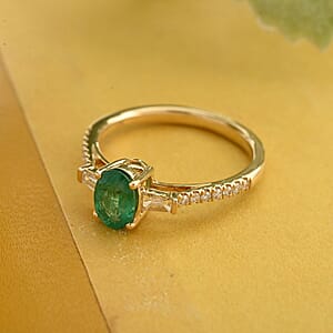 Iliana AAA Kagem Zambian Emerald, Diamond Ring in 18K Yellow Gold 1.10 ctw (Size 6.0)