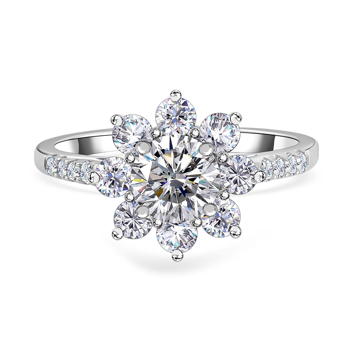 Moissanite1.89 ctw Ring in Platinum Over Sterling Silver (Size 5.5)