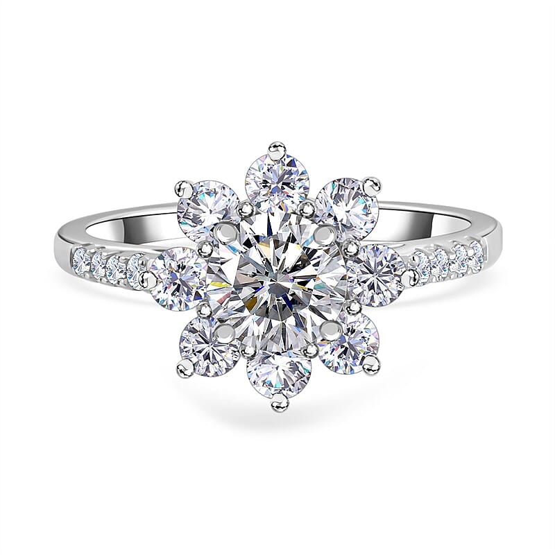 Moissanite1.89 ctw Ring in Platinum Over Sterling Silver (Size 5.5)