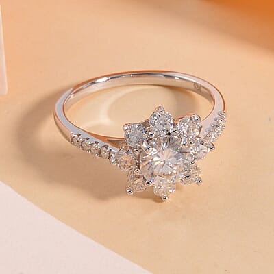 Moissanite1.89 ctw Ring in Platinum Over Sterling Silver (Size 5.5)