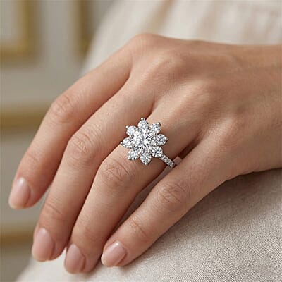 Moissanite1.89 ctw Ring in Platinum Over Sterling Silver (Size 5.5)