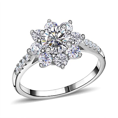Moissanite1.89 ctw Ring in Platinum Over Sterling Silver (Size 5.5)