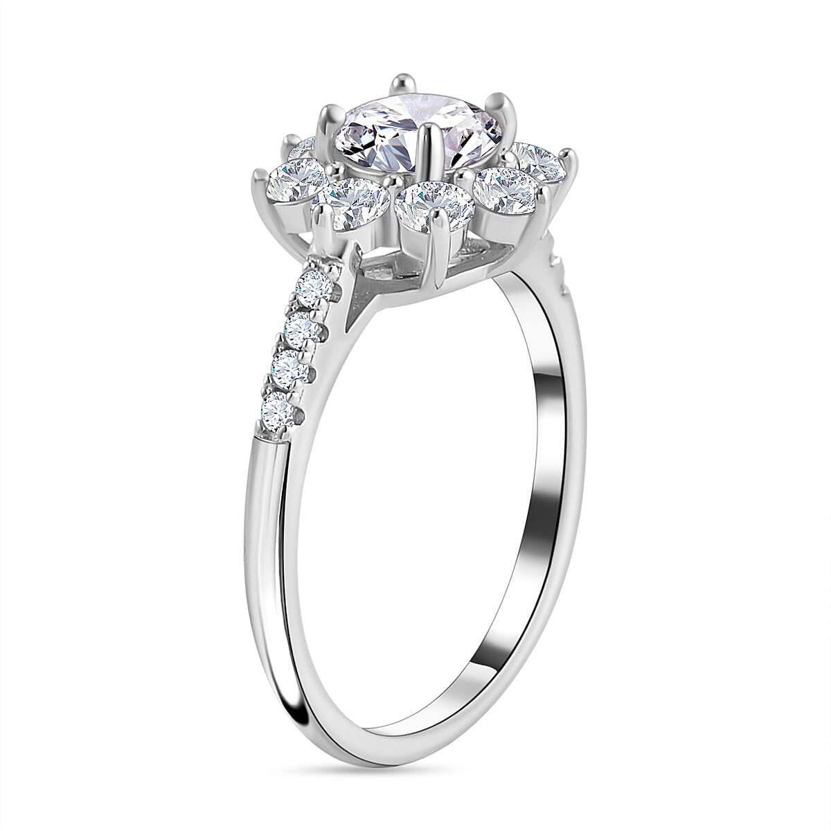 Moissanite1.89 ctw Ring in Platinum Over Sterling Silver (Size 5.5)