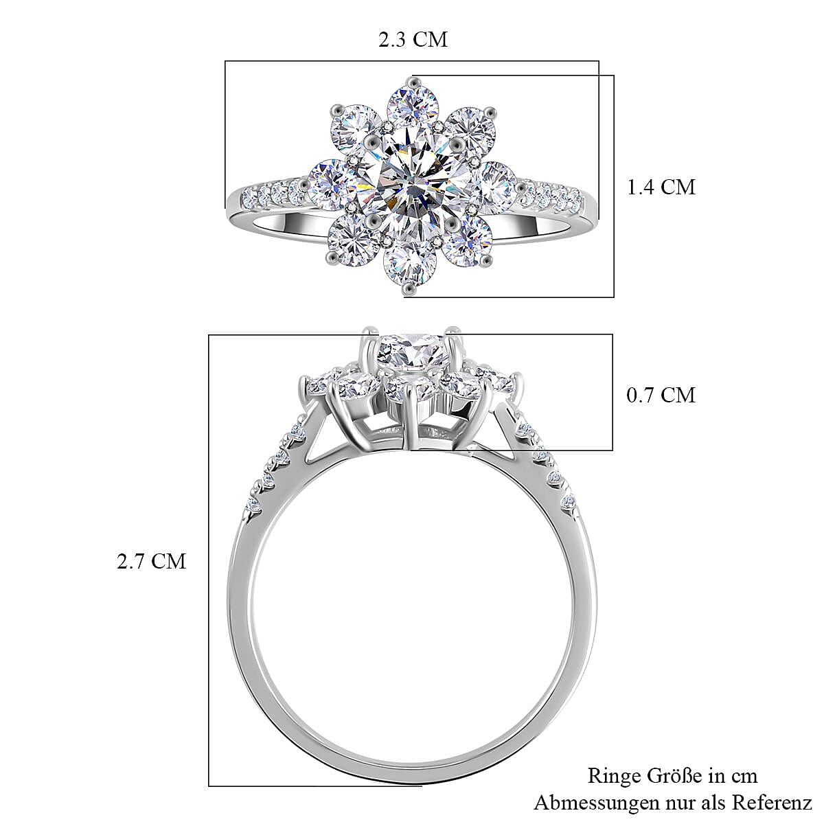 Moissanite1.89 ctw Ring in Platinum Over Sterling Silver (Size 5.5)