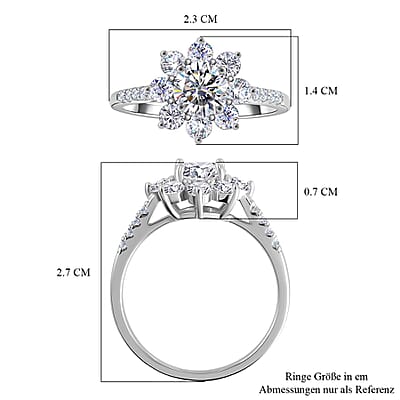 Moissanite1.89 ctw Ring in Platinum Over Sterling Silver (Size 5.5)