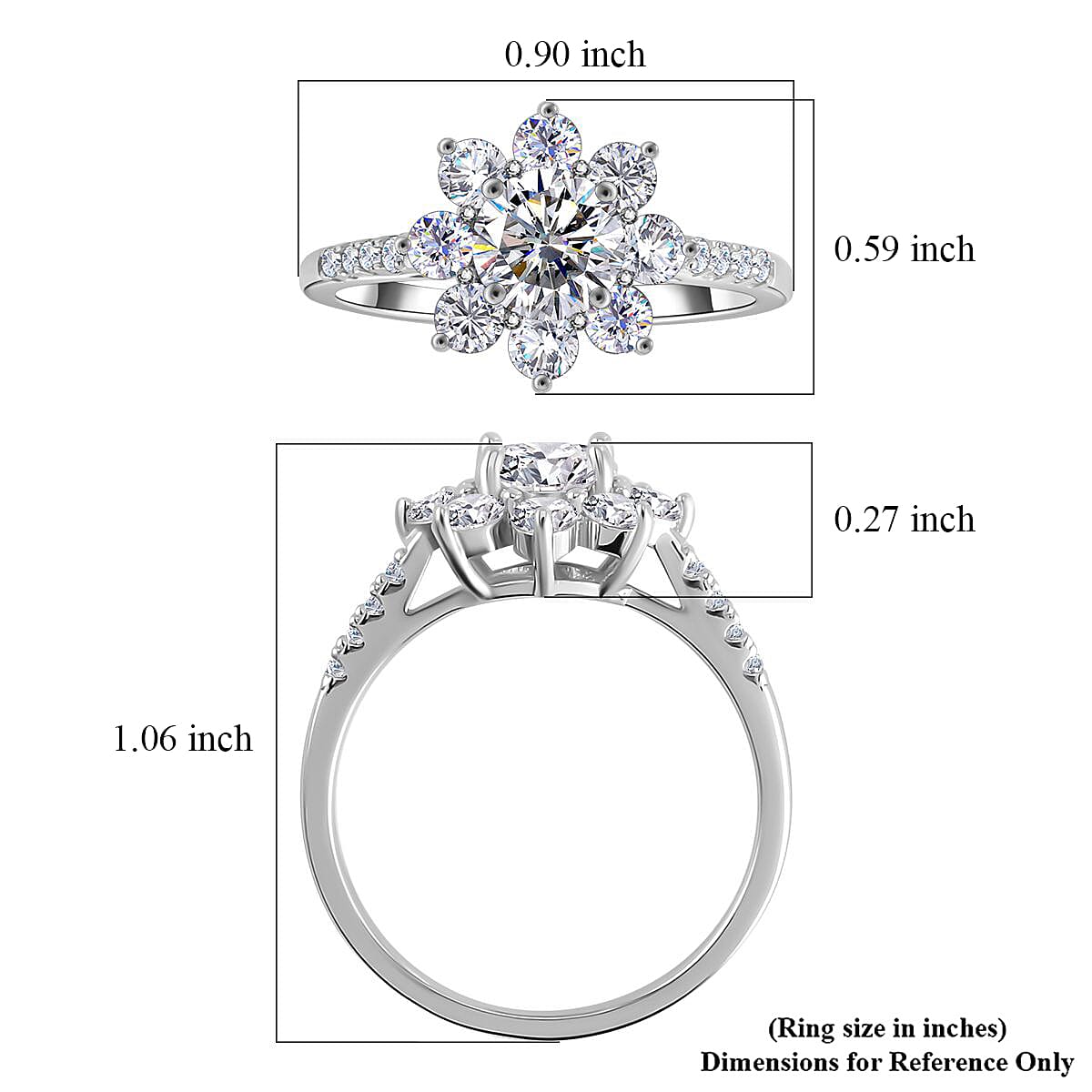 Moissanite 2.00 ctw Ring in Platinum Over Sterling Silver (Size 9.0)