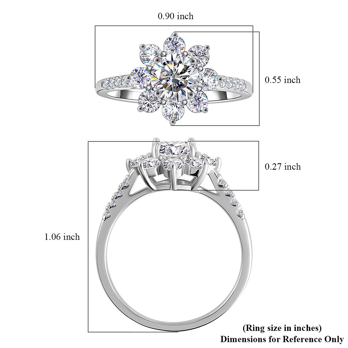 Moissanite 2.00 ctw Ring in Platinum Over Sterling Silver (Size 9.0)