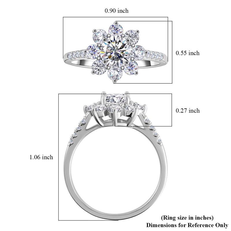 Moissanite 2.00 ctw Ring in Platinum Over Sterling Silver (Size 9.0)