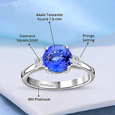 Certified & Appraised Rhapsody AAAA Tanzanite and E-F VS Diamond 2.00 ctw Ring in 950 Platinum (Size 10.0) 4.70 Grams