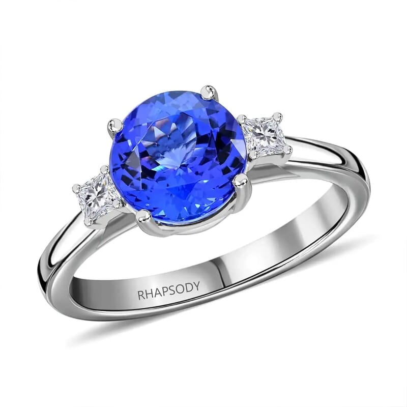 Certified & Appraised Rhapsody 950 Platinum AAAA Tanzanite and E-F VS Diamond Ring (Size 10.5) 4.70 Grams 2.00 ctw