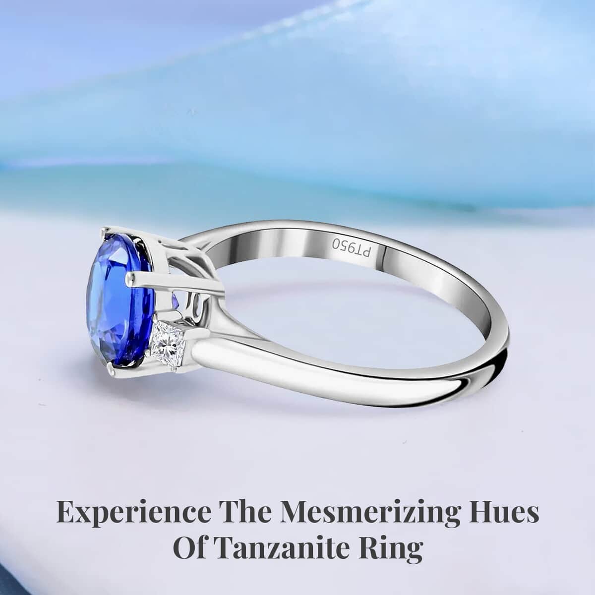 Certified & Appraised Rhapsody AAAA Tanzanite and E-F VS Diamond 2.00 ctw Ring in 950 Platinum (Size 6.5) 4.70 Grams image number 2