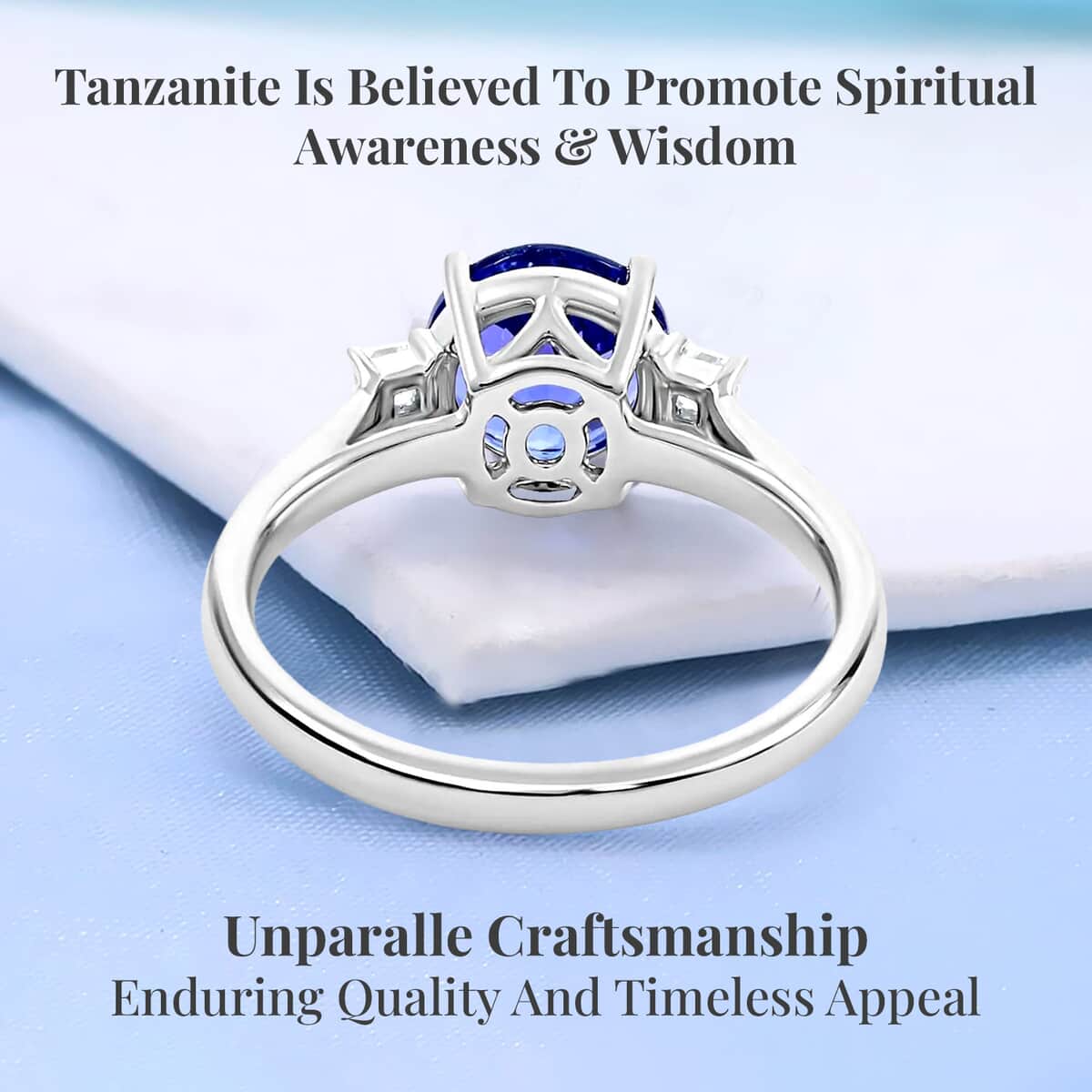 Certified & Appraised Rhapsody AAAA Tanzanite and E-F VS Diamond 2.00 ctw Ring in 950 Platinum (Size 7.0) 4.70 Grams image number 3