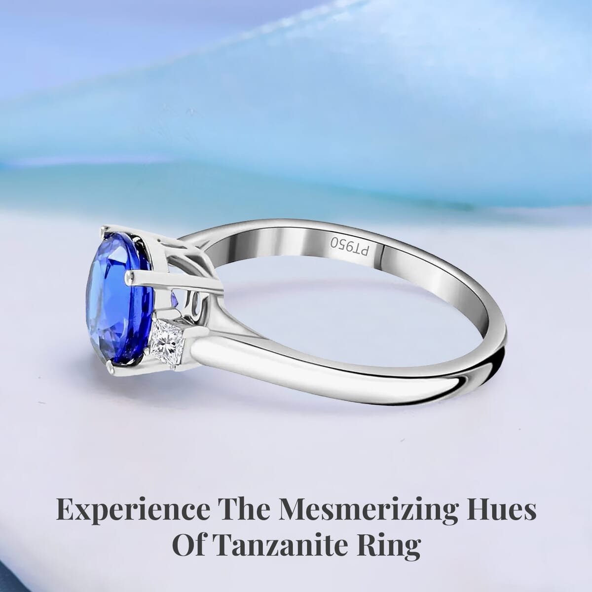 Certified & Appraised Rhapsody AAAA Tanzanite and E-F VS Diamond 2.00 ctw Ring in 950 Platinum (Size 9.0) 4.70 Grams image number 2