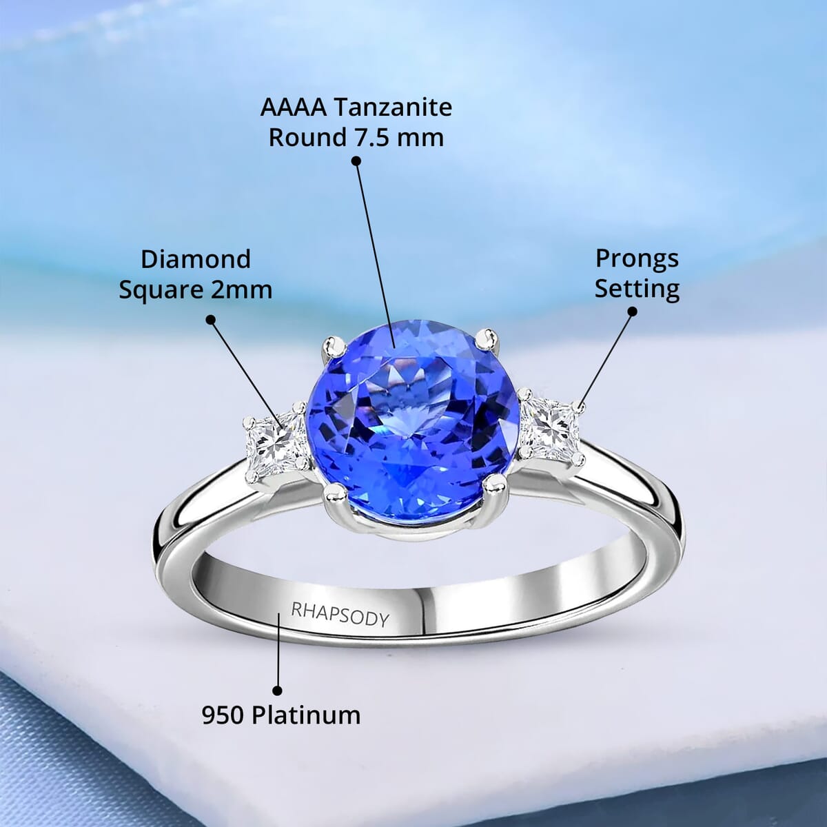 Certified & Appraised Rhapsody AAAA Tanzanite and E-F VS Diamond 2.00 ctw Ring in 950 Platinum (Size 9.0) 4.70 Grams image number 4