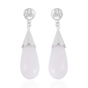 Natural Jade Drop Earrings in Rhodium Over Sterling Silver, Jade Jewelry, Gift For Her 34.75 ctw