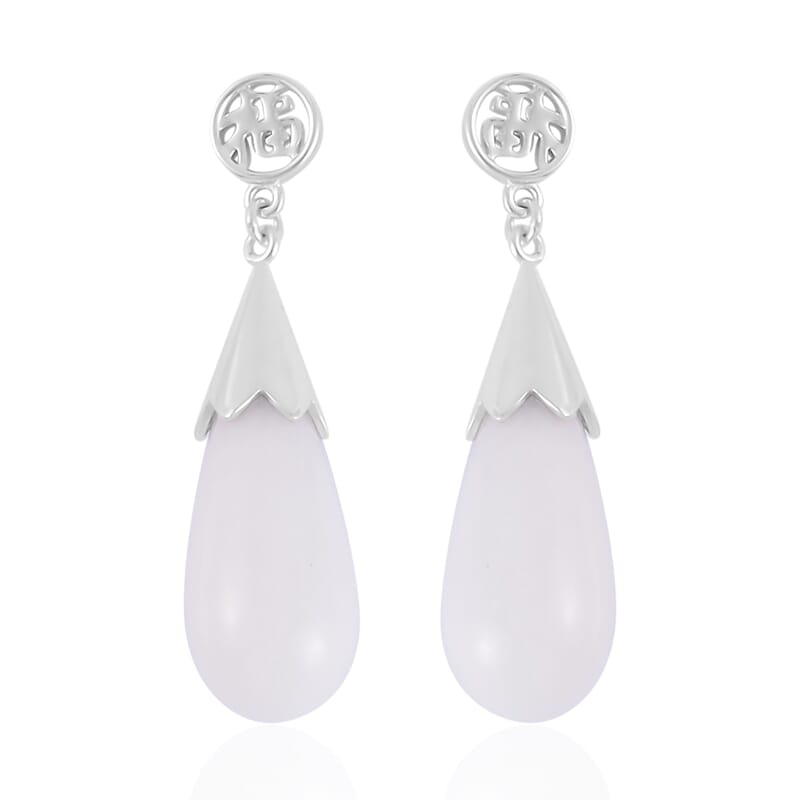 Natural Jade Drop Earrings in Rhodium Over Sterling Silver, Jade Jewelry, Gift For Her 34.75 ctw
