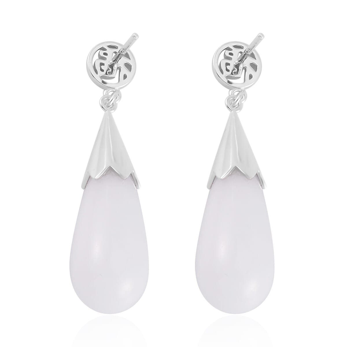 Natural Jade Drop Earrings in Rhodium Over Sterling Silver, Jade Jewelry, Gift For Her 34.75 ctw image number 4